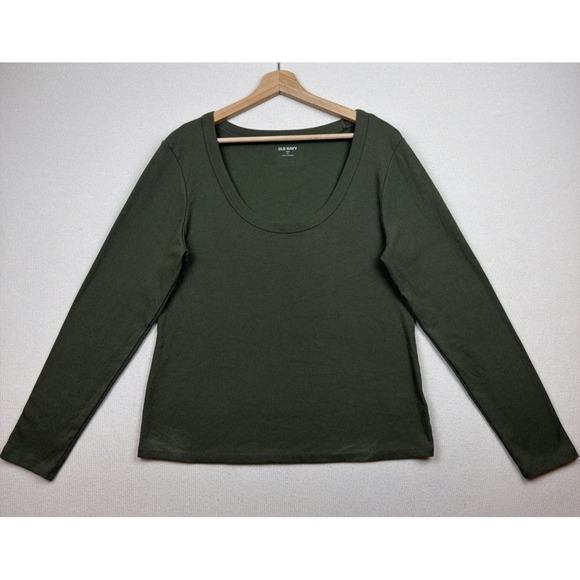 Old Navy Tops - Old Navy Green‎ Ribbed Scoop Neck Long Sleeve Blouse XL Top Preppy Stretch Snug